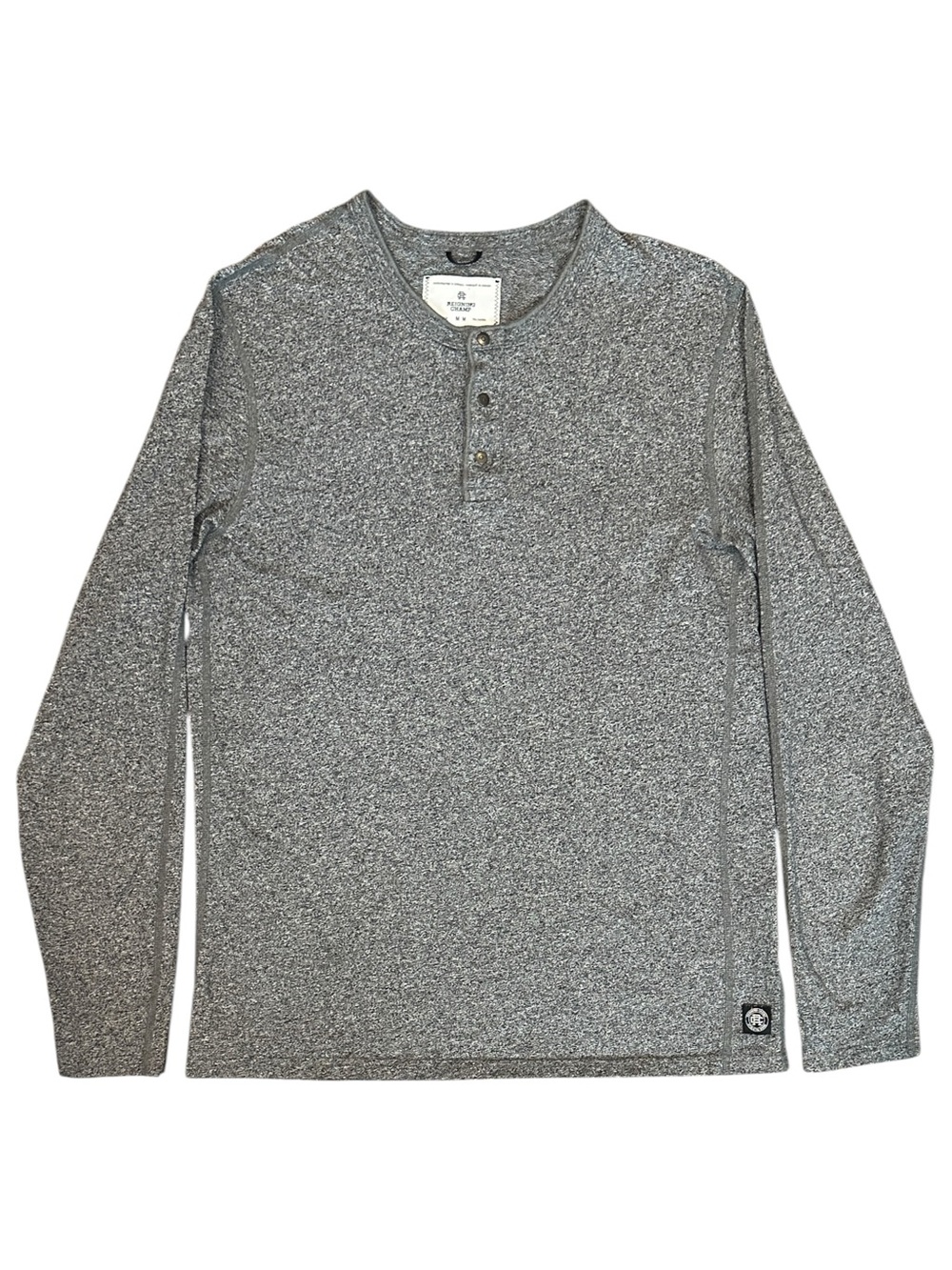 Reigning Champ Long Sleeve Henley Tee in Charcoal Grey Men’s Medium